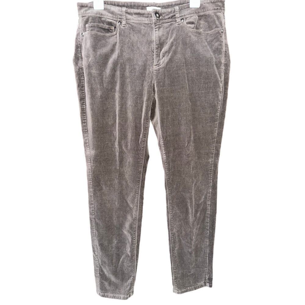 J. Jill Women’s Velvet Pants Slim Leg Ankle Taupe 10 Casual Neutral Soft - Picture 2 of 10